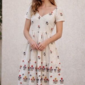 Hand Tailored Embroidered Floral Tiered Midi Dress Cottagecore